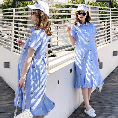 Maternity Dresses Cotton Summer Clothes for Pregnant Women Fashion Oversized Mid Length Shirt Skirt Casual Pregnancy Vestidos