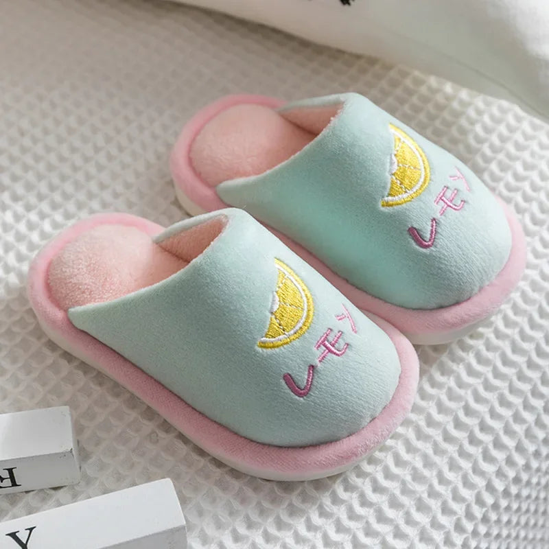 Kids Winter Warm Slippers Thick Cotton Chidlren Boys Girls Non-slip Slippers Home Hotel Casual Fruits Pattern Slippers Shoes