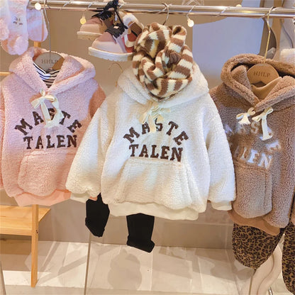 Children LambWool Sweatshirt Girls Thicken Fashion Sweatshirt Kids Long Sleeves Hooded Tracksuit Autumn Winter Casual Clothing