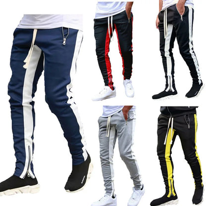 2024 New Sports Casual Pants Low Feet Zip Pocket Cotton Summer Pants Casual Men's Sports Pants Running Pants Splice Stripe Gym