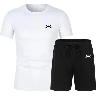 2024 New Men's Sports Suit Summer Suit Men's Fitness Suit Short Sleeve T-shirt + Shorts Quick Drying Suit 2 Sets Pant Sets