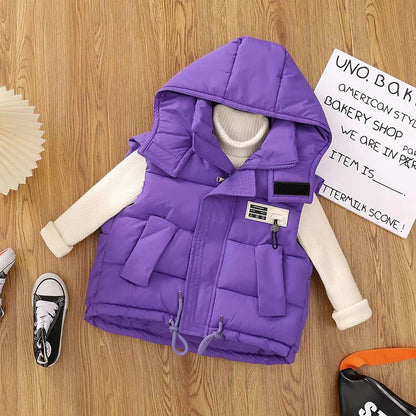 Children Hooded Down Vests Boys Girls Autumn Winter Waistcoat Kids Fashion Casual Jackets Teenager Trend Clothing Coats 4-10Y