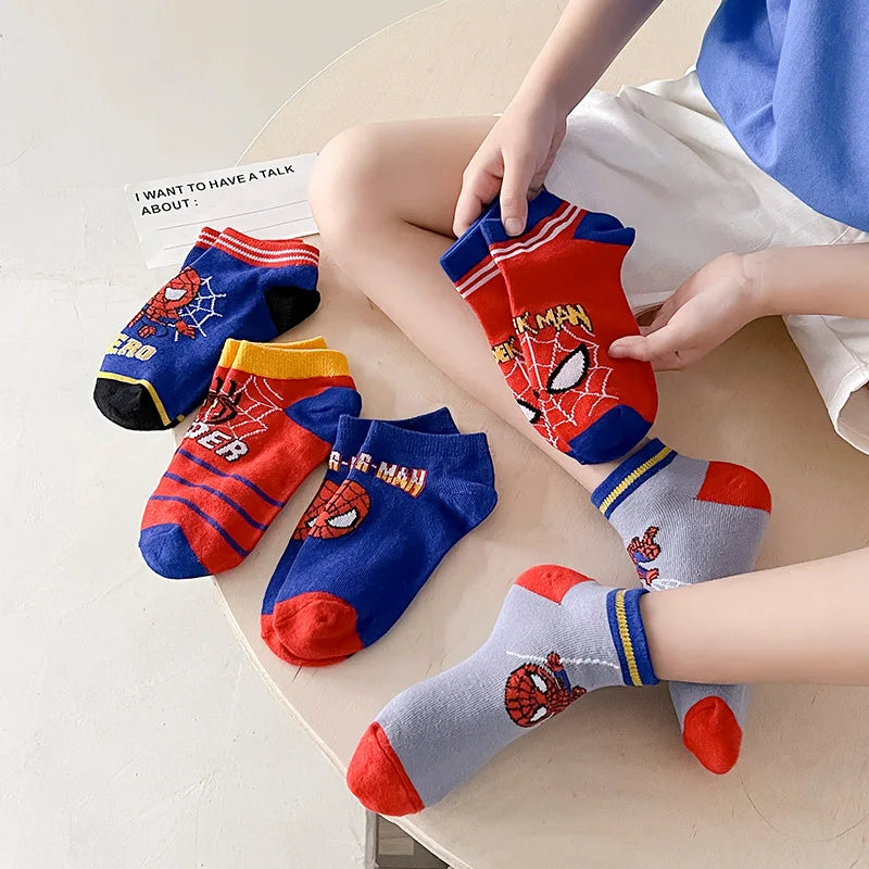 5 Pairs Spiderman Children Socks Anime Kids Boys Short Sock Kawaii Child Cartoon Baby Summer Spring Boat Socks Kids Gift 1-12Y