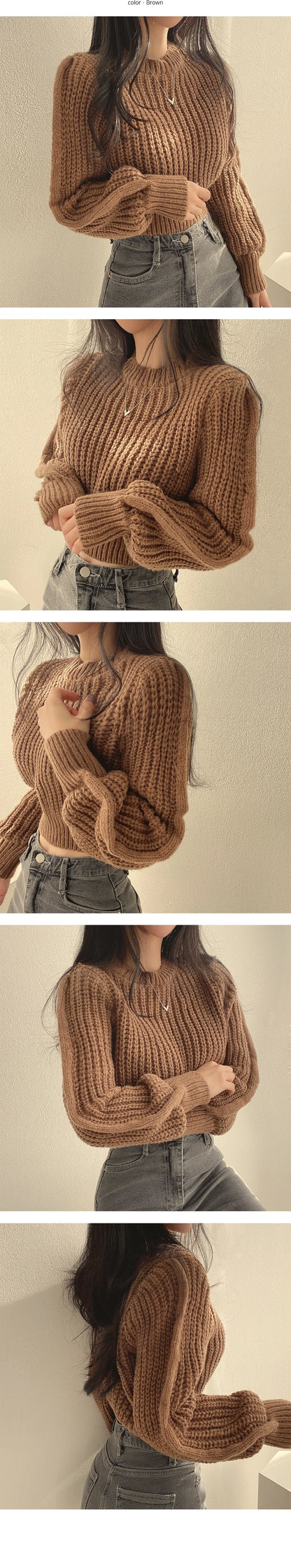 Knitted Sweater Pullovers New Design Cute Sweet Japan Girls Solid O Neck Short Crop Knit Tops 4 Colors 2023 Winter Autumn