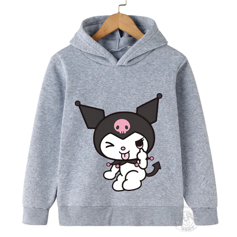 Kawaii Kuromi Hoodie For Girls Long Sleeve Sweatshirts Children Spring Autumn Sanrio Cartoon Kids Casual Hooded Pullover Tops