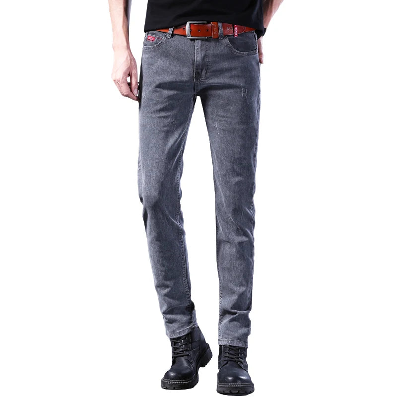 Classic Casual Jeans Men Pants 2024 New Solid Color Fashion Slim Stretch Trouser Men Brand High Quality Gray Denim Pants Men