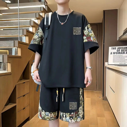 T-shirts + shorts 2024 summer fashion Sportswear shirts Men's Casual Sets Male Fashion shirts and shorts full size M-5XL