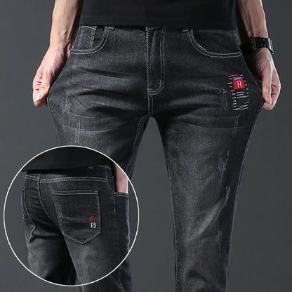 New Denim Jeans Men Slim Fashion Brand Stretch Fashion Daily Cool Grey Black Brand Classic Pants For Male