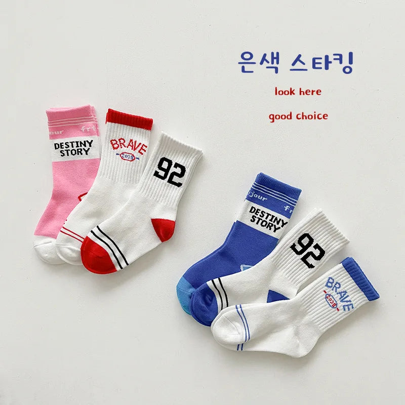 3 Pairs Kids Sock Boys Girls Fashion Letters Numbers Socks For Sneakers Cotton Socks Children 1-12T