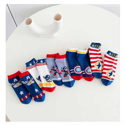 5Pair Children Socks Anime Kids Boys Short Sock Iron toddler Captain America Cartoon Baby Summer Spring Boat Spiderman Sock 3-8Y