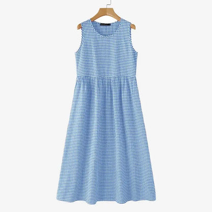 ZANZEA Summer Plaid Checked Sundress Bohemain Holiday Dresses Women Elegant O Neck Sleeveless Dress Casual Baggy Work Vestidos