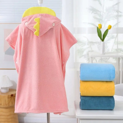 Pink/Dark/Light Blue Cute Cartoon Children's Bath Towel Cape Soft and Absorbent Not Easy to Fall off Hooded Coral Velvet Cape