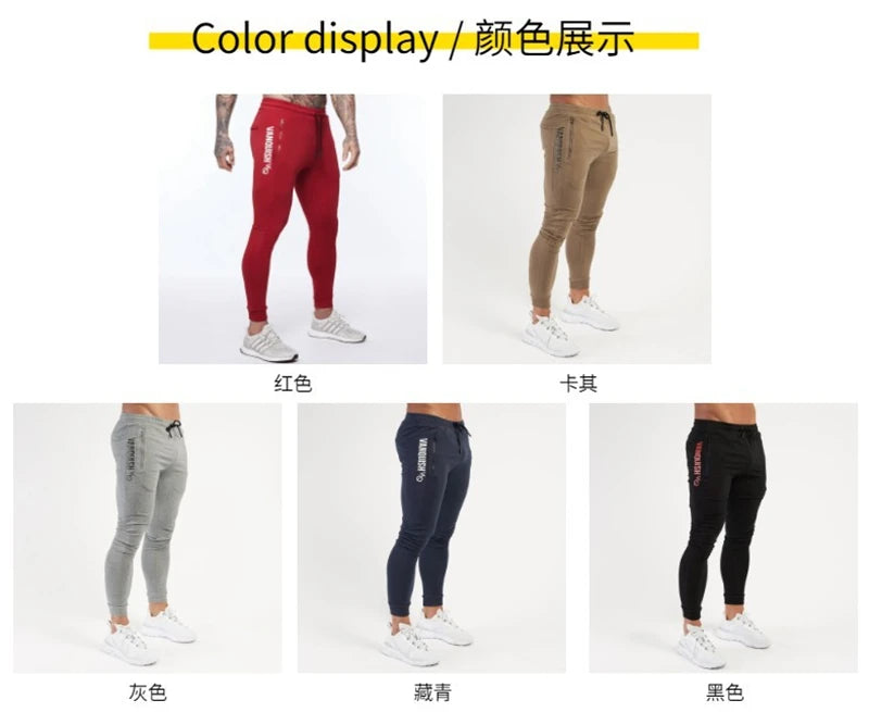 Cotton black slim trousers street clothes men's casual pants jogger gym zipper pocket fitness exercise sports pants