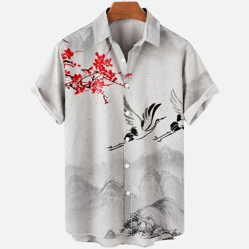 2024 Summer Men's Floral Chinese Style Shirt Short Sleeve Hawaiian Shirts For Men Plus Size Quick Dry Tops Tee Shirt Man Camisa