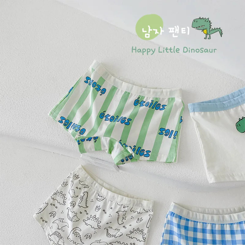 Children's Underwear Kids Panties Boys Cotton Briefs Cartoon Bear Dinosaur Pattern 4pcs/pack Soft Four Seasons Boxers