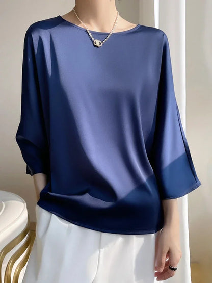 2024 New in Elegant Blouses for Women Spring Summer Oversized T-shirt Casual Loose Satin Slik Shirt Office Ladies Women's Tops