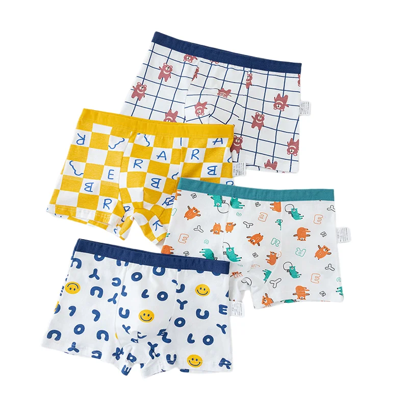 4PCS/Lot Boys Cotton Panties Children Shorts Underwear For 1-13Years Baby Kids Elastic Waist Boxers Teenagers Cartoon Underpants