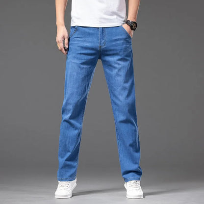 Large Size 42 44 46 Men's Denim Jeans Summer Thin Straight High Quality Classic Business Fashion Denim Stretch Pants For Male