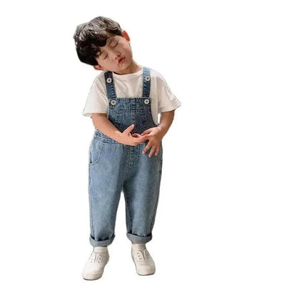 Fashionable Children's Overalls Spring Autumn Baby Jeans Big Pocket Denim Overalls Casual Loose Boys Girls Denim Trousers