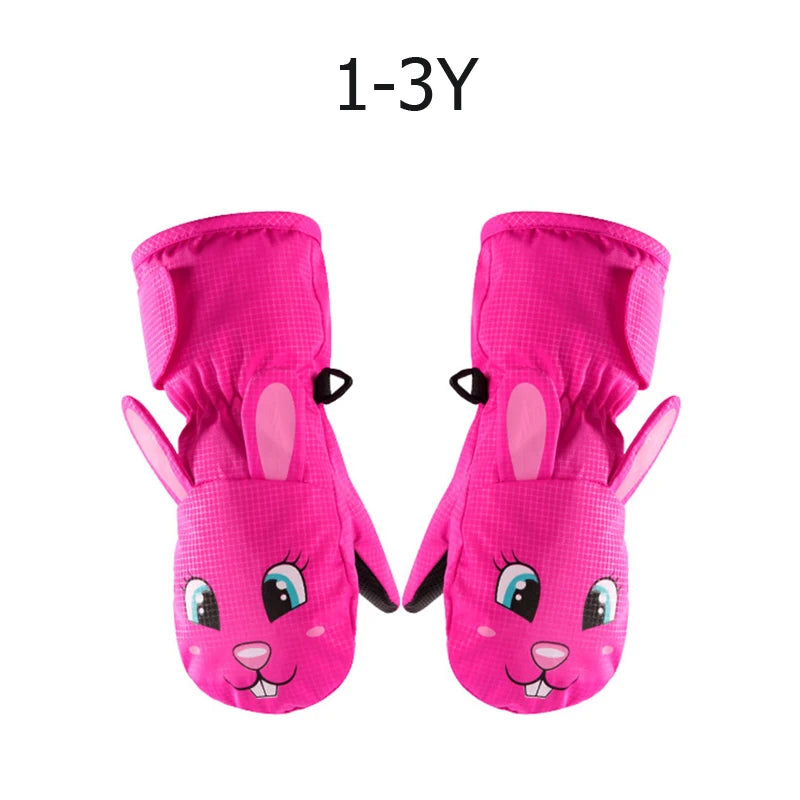 Cute Baby Winter Gloves for Skiing Cartoon Dog Bunny Waterproof Children Ski Gloves Snowboard Outdoor Winter Kids Mittens 1-6Y