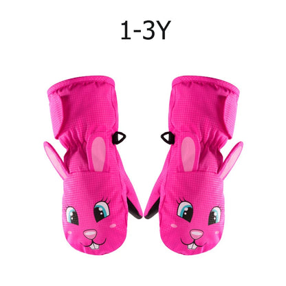 Cute Baby Winter Gloves for Skiing Cartoon Dog Bunny Waterproof Children Ski Gloves Snowboard Outdoor Winter Kids Mittens 1-6Y