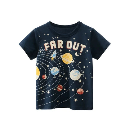 2024 New Toddler Kid Baby Boys Girls Clothes Summer Cotton T Shirt Short Sleeve Cartoon Space Children Top Infant Outfit