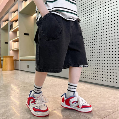 Fashion Boys Jeans Shorts Kids Summer Black Denim Short Pants Korean Style Children's Clothing Casual Boy Bottoms Outfit 4-12Y