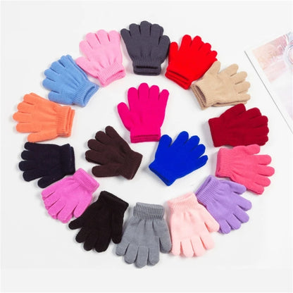 Winter Knitted Children's Gloves Full Finger Boy Girl Glove Warm Thick Kids Gloves Baby Gloves Candy Color Cotton Mittens