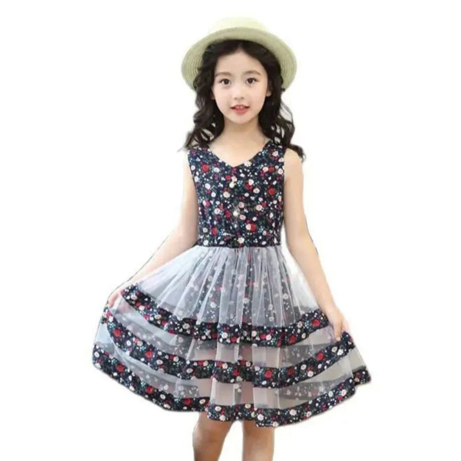 Girls Summer Dress Floral Pattern Kids Party Dresses For Girls Sleeveless Kid Dress Casual Style Children's Costumes For Girls