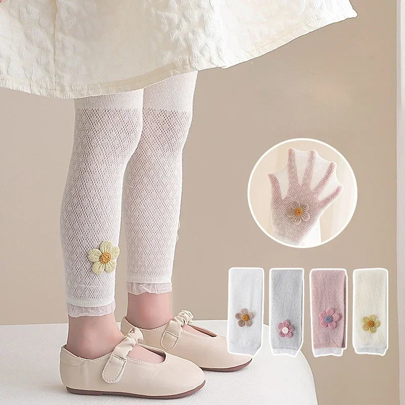 Girls Leggings Kids Pants 1 To 8 Yrs 2024 Summer Children's Clothing Pencil Pant Cartoon Flower Trousers Korean Style