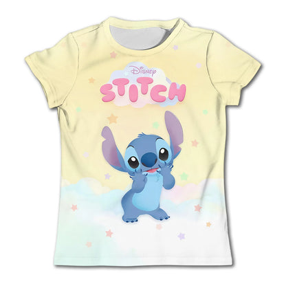 3-4Y Girls Disney Stitch T Shirts Summer Cute Cartoon Short Sleeve Children's Casual Clothing Quick Dry Tees T-shirt Kids' Top