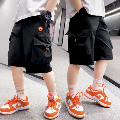 Summer Thin Children'S Clothing Shorts Boys' Loose Button  Short Cargo Pants American Street Style Hip Hop Shorts 6-15 Years