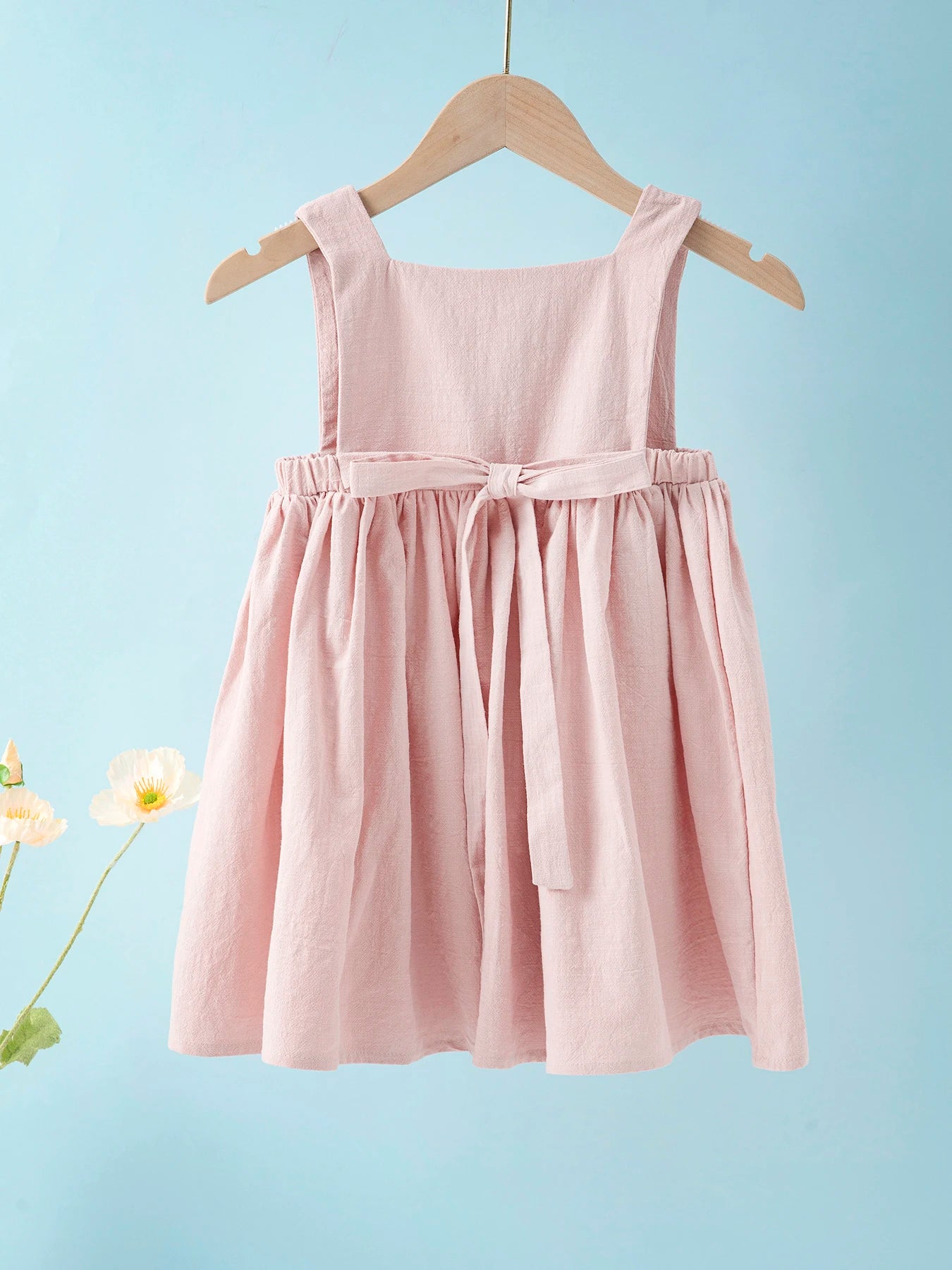 Summer kids clothes solid color suspender girl frocks linen cotton sleeveless summer dress