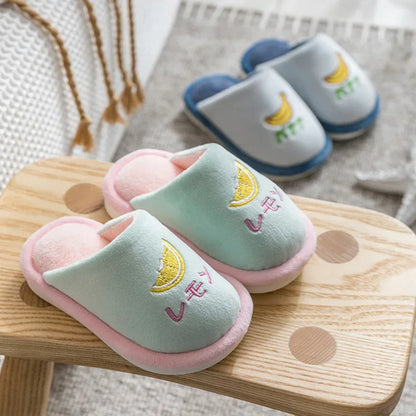 Kids Winter Warm Slippers Thick Cotton Chidlren Boys Girls Non-slip Slippers Home Hotel Casual Fruits Pattern Slippers Shoes