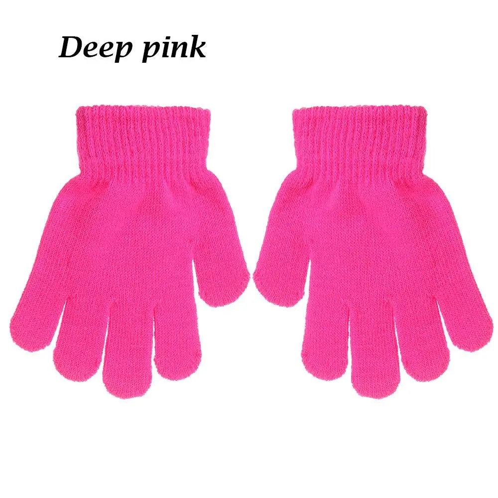 Kids Gloves Autumn Winter Keep Warm Boys Girls Candy Color Stretch Knitted Mittens Children Full Finger Gloves Clothes Accessory