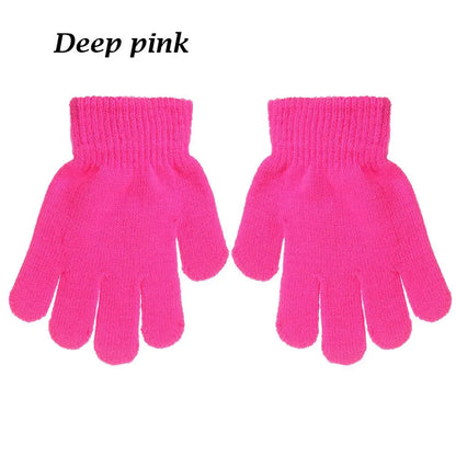 Kids Gloves Autumn Winter Keep Warm Boys Girls Candy Color Stretch Knitted Mittens Children Full Finger Gloves Clothes Accessory