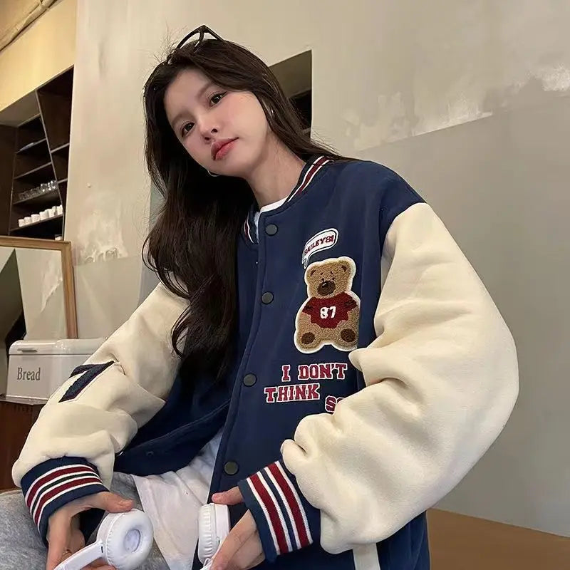 Deeptown Bomber Jacket Women Korean Streetwear Fashion Hip Hop Oversized Cute Baseball Jackets Autumn Winter Couple Coat Trend