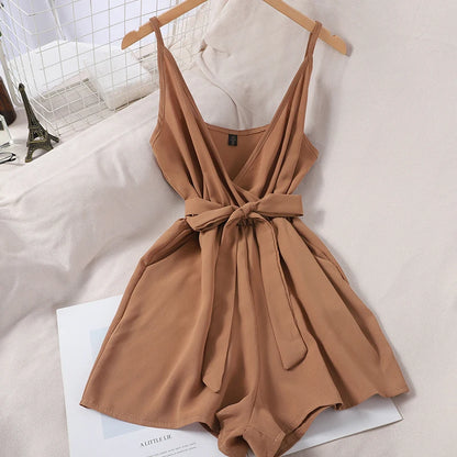 Waist Straps Show Thin Temperament and Age Reduction Suspenders Jumpsuit Women's Fashion Solid Color Loose Wide-leg Shorts