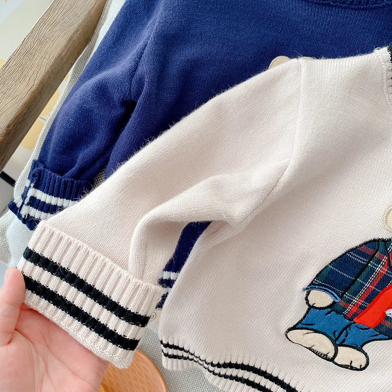 2023 Autumn Children Sweater 0-5Years Kids Boy Girl Long Sleeve Cartoon Bear Pullover Knitting Wool Jumper Warm Winter Clothes