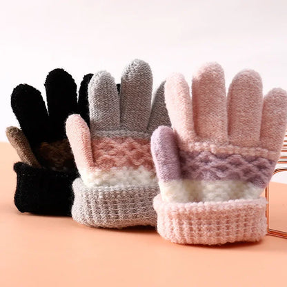 1Pairs Winter Warm Baby Gloves Cute Striped Split-finger Kindergarten Boys Girls Kids Knitted Gloves for 3-8 Years