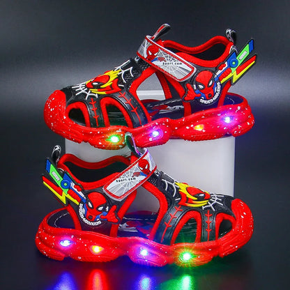 Disney LED Sport Sandals Summer Cartoon Spiderman Sandals for Boys Casual Beach Shoe Soft Sole Kids Shoes