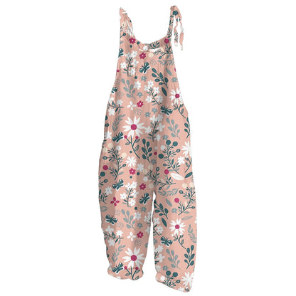 High-Quality Women's Jumpsuit Printed Casual Loose Retro Shoulder Straps Cotton And Linen Comfortable Casual Women's Jumpsuits