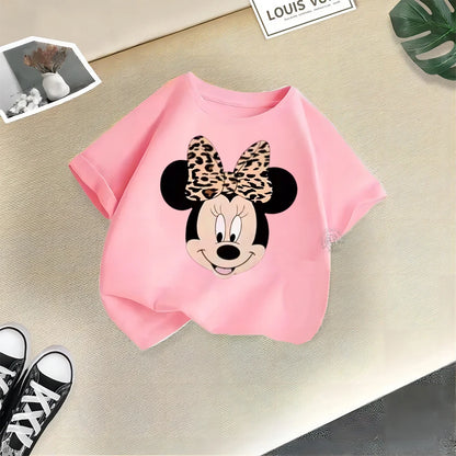 Disney Mickey Minnie Cartoon Printed Boys Girls Street Cotton T-shirt Baby Comfort Crewneck short sleeve top T-shirt top