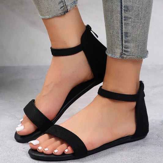 Stylish Women's Sandals Summer Women's Flats Back Zipper Cover Heels Casual Women's Sandalias De Mujer Shoes for Women