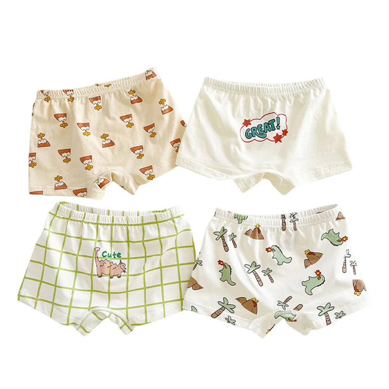 4 Pcs/Set New Cotton Panties Kids Short Briefs Cartoon Dinosaur Baby Boy Underwear Children Underpants For Spring Summer