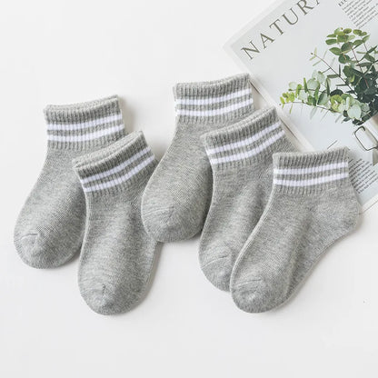 5 Pairs/Lot 2023 New Summer Children Socks Cotton Kids Teen Fashion Black White Gray For 1-12 Years Student Baby Girl Boy Socks