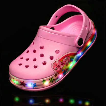 Summer Children Hole Sandals LED Lighted Flashing Light Shoes Boys Girls Beach Sandals Kids Breathable Fashion Sneakers