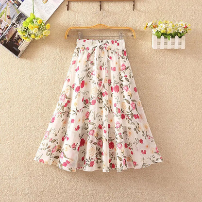 Spring Summer Floral Girl Skirt Chiffon Long Length Fashion Teenager Girl Clothes Elegant Princess Plus Size Tutu Tulle Big