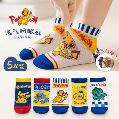 5 Pairs Pikachu Kids Socks Kawaii New Summer Cartoon 1-12 Years Old Children Short Cotton Sock for Girls and Boys Gifts