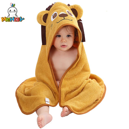 MICHLEY Lion Bamboo Baby Bath Towel Hooded Newborn Cute Cartoon Toddler Infant Bathrobe Shower Unisex For Kids Girls Boys 0-5T